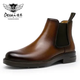 Botas desai de botas de botas masculinas sapatos de trabalho genuínos de couro de vaca para vestidos formais de vestido de casamento solar sola suave