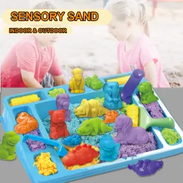 Brinquedo de areia sensorial para meninos garotos meninos, dinossauros Moldes de animais tocam kit de arte de areia, melhor presente de natal de aniversário interno/externo