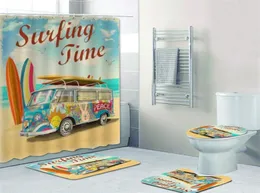 Старый ретро -автопроизводный турист Ван Занавес для душа для ванной Классический серфинг летний праздник для бани и коврик для коврика коврика 20118888697