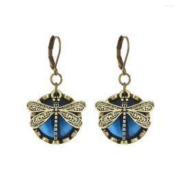 Dangle Earrings Vintage Bohemian Ethnic Style Hollow Small Dragonfly Butterfly Pattern Make Old Moonstone Drop Women Jewelry