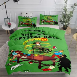 Tintin Adventure Tales Criança capa de edredão Conjunto de rei rei rainha dupla dupla cama de linho de solteiro de solteiro