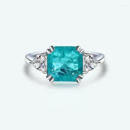 Cluster Rings Woman 925 Silver Wedding Engagement Paraiba 10 10mm Stone Cubic Zirconia Tourmaline Ring Fine Jewelry