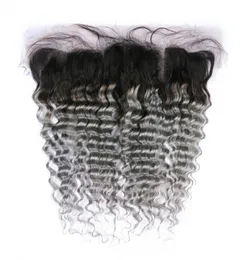 Capelli umani brasiliani virgin grigio argento ombre 13x4 in pizzo pieno di onde profonde frontale ondulata 1bgrey chiusura frontale in pizzo ombre con bambino H9525404