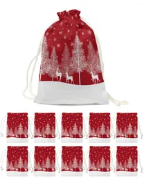 Juldekorationer Forest Elk Red Gift Holders Drawstring Candy Bag Holiday Ornament Present Xmas Wrap