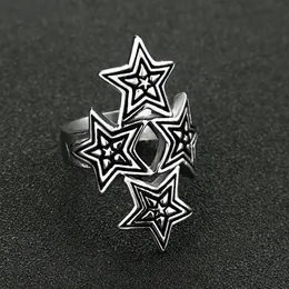 Anel de pentagrama de ouro 14k exclusivo para homens e mulheres quatro estrelas conectadas anel de bicicleta de hip hop punk de hip hop