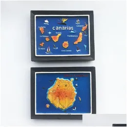 Kylmagneter Spanien 3D -ramkarta över Kanarieöarna Gran Canaria Turist Souvenir Hantverk Magnetiska kylskåp klistermärken 230727 Dr DH3HY