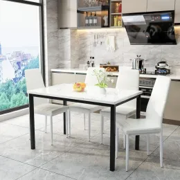 5 штук обеденного стола, кухонный стол с набором из искусственного мраморного стола и 4 искусственными кожаными обившимися стульями для кухни,