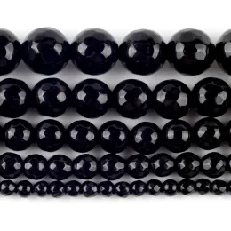 Contas de pedra preta de ágata preto e contas de espaçador solto redondo para joalheria fabricando bracelete diy