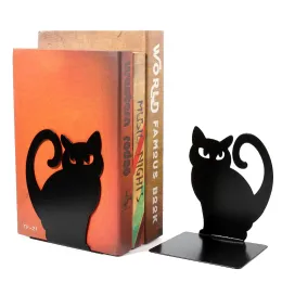 2 PCS Black Cat Bookend 파일 스탠드 데스크탑 책장 종료 주최자 읽기 금속 북 엔드 홀더 장식 철