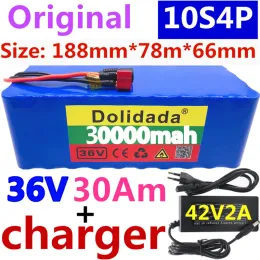 100% original bateria de 36V 10s4p 100Ah Bateria de bateria 1000W Bateria de alta potência 42V 100000mAh Ebike Electric Bike BMS+42V2A Carregador