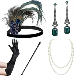 Supplência de festa Pesenar 1920s Flapper Acessórios Gatsby Costume Conjunto de trajes da cabeça 20S Luvas de colar de pérolas de cabeça