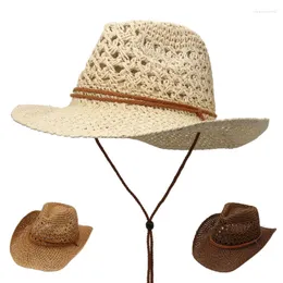 Basker Western Cowboy Hat Tibetan Style Top Ladies Roll Brim Cowgirl Cap Jazz Openwork Straw Ethnic For Women Men Outdoors