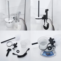 Base de banheiro, pulverizador de bidê portátil, bidê de bidê de torneira para banheiro com escova de vaso sanitário preto elm192