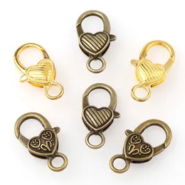 10Pcs/set Gold&Antique Bronze Lobster Buckle Clasps Heart Shape Alloy Clip Buckles Hook Component DIY Jewelry Accessories