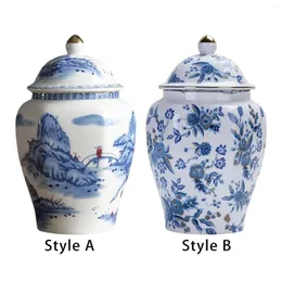 Вазы Керамическая имбирная банка с крышкой сине -белой фарфоровой современная ваза для кухни