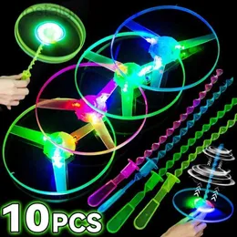 LED Flying Toys Luminous Bamboo Dragonfly Saucers with Light Outdoor Lighting Helicopters Kids Birthday Parts 240411