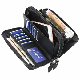 2022 Double Zipper Men Wallet Card Holder Leather Lg Purse Baellerry Mens Big Wallet for Men Phe Clutch Bag Wallets Wristlet 946Z#