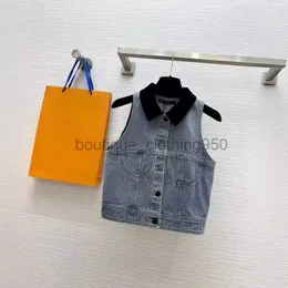 Jackets feminino Designer de casacos moda estilo ocidental Veludo preto lapela de lapela sem mangas jeans tampo superior