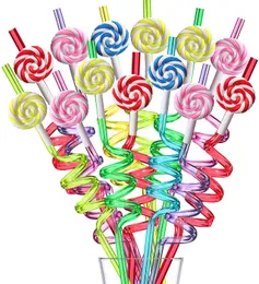 8x Straws de donut reutiliza Kids Chuveiro de bebê Festa de aniversário Faculdade de donut Plástico para beber canudos para favores de festa Decoração de aniversário