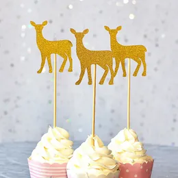 3st/Lot Glitter Deer Cake Topper för födelsedagsfest cupcake efterrätt bakförsörjning efterrätt insatt bunting djur diy flagga