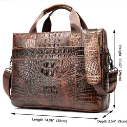 2021 Mäns portfölj Crocodile Pattern Cowhide Leather Briefs Male Shoulder Bag Commercial Business Office Bags for Men 5262Y