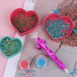 3/20/25Pcs Heart-Shaped Bead Sorting Trays Diamond Painting Accessories with Glue Clay Point Drill Pen Kit for DIY Art Crafts