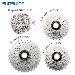 SUNSHINE MTB 8 Speed 25T 28T 32T 36T Freewheel KMC X8PL 8V Shimano Chain 112 Links Road Bike 8s Cassette Mountain Bicycle Parts