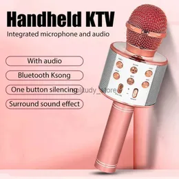 Microfones WS858 Crianças cantando microfone 5 em 1 Bluetooth sem fio com LED Light Machine portátil Novo presenteq1