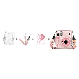 Instax mini11 사진 가방 투명한 저장소 케이스 Crystal Case Protective Cover Shell Strap Bag 스티커 3 개 세트