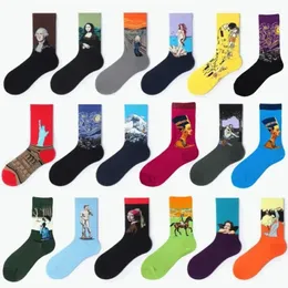 Herrstrumpor 1pairs/Lot High Tube Autumn Winter Children Fun Men/Women's Cartoon Oil Målning Rolig högkvalitativ SPORT