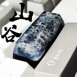 Teclados 2.25u Shift esquerdo Enter Manual Artisan Resin Keycaps Vale da montanha Snow para teclado de retroiluminação mecânica GK64 Chave de comutação personalizada