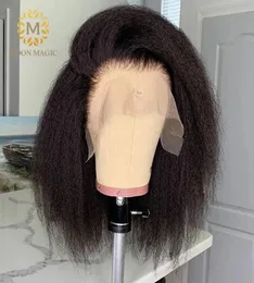 Kinky Straight Wig Bob Full Brazlian Lace Front Wigs Preplucked Synthetic Short Wig 150 여성 용 밀도 4748749