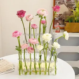 Vases 8Pcs/6Pcs Flower Container Hinged Vase Transparent Table Glass With Hook And Brush Hydroponic Plant Vas
