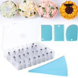 24pcs/set bolo bicos bicos de silicone saco de saco de saco de raspador kit sobremesa cupcake pastely dica de pista de pano diy ferramentas de decoração