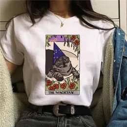 모든 타로 그래픽 tshirts 귀여운 마술 고양이 프린트 탑 여자 하라주 쿠 레트로 티 셔츠 탑 미학적 보헤미안 tshirt
