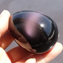 Natural Rainbow Obsidian Cat Eye Egg-Shaped Healing Quartz Crystal ...