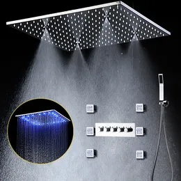 Bathroom 4 Functions Shower Panel Set Ceiling Large Massage Rain Mist Shower Panel 500x500 MM Thermostatic Faucets LED Bath