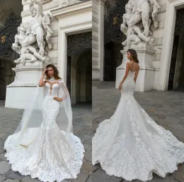 Mermaid 2024 Crystal Design Wedding Dresses 레이스 3D- 플로 랄 아플리케 슬리브리스 연인 씨름 목