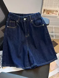 Shorts femininos de jeans azul profundo Mulheres de verão de tamanho grande cintura larga perna larga perna casual fêmea de fêmea curta