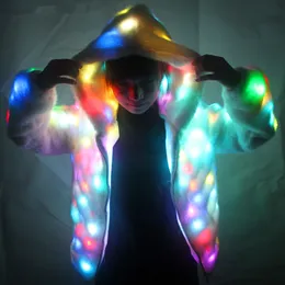 LED Luminous Faux Fur Coat Lady Bar Dance Show Nightclub Clothes, LED DJ Costumes. Christmas, Halloween Party, Cospaly Suit