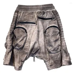 Erkek şort niş tasarımcı tarzı sıkıntılı kirli yağ yıkama rahat pantolon