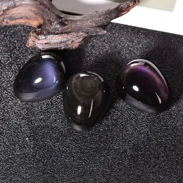 Natural Rainbow Obsidian Cat Eye Egg-Shaped Healing Quartz Crystal ...