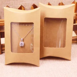 10pcs box &10 Inner Card 2018 New DIY Kraft Paper window Pillow Box Necklace Jewelry Display Clear Pvc Pillow Box