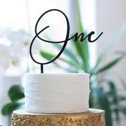 Baby "One" Acrylic Happy Birthday Cake Topper Gold Black Birthday Cake Topper för tårtdekorationer Barn födelsedagsfest