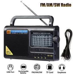 Players Portable FM/AM/SW Radio Full Band Radio Receiver TF USB MP3 Music Player com fone de ouvido de 3,5 mm Suporte AC 220V/3*D Bateria