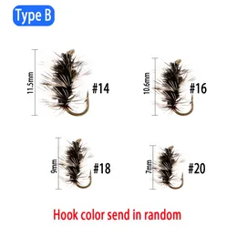 Wifreo 6pcs Griffith Gnat River Dry Fly Tamanho Pequeno Truta Grayling Fly Flow Lures Peacock Herl Body Grizzle Hackle #14- #20