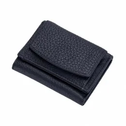 100% Genuine Leather Small Wallet Coin Purse RFID Solid Color Casual Coin Purse Top Layer Cowhide Mini Cute Purse Dropship q0PM#