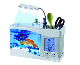 USB Mini Aquarium Fish Serpace Aquarium con LED Desta Light Light Display Screen Schermo Orologio Acquario Ecosistema Aquarium con luce