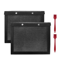 2022 neue 2pcs BBQ Mesh Grills Bags Innen im Freien im Freien ohne Stick -Grillbeutel mit 2 Silikon -Bastierbürsten