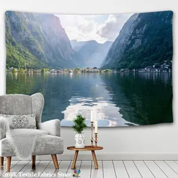 Live Photo Clear Mountain and Green Water Large Landscape Printed Tapestry Psychedelic Wall Hanging Bohemian Wall Art Home Decor